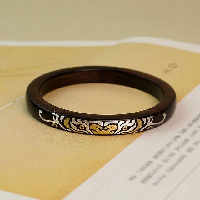 Pulseiras de Madeira de Ébano, com Inlay de Prata, Bracelete de Tigre, Jacarandá