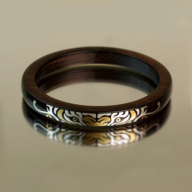 Pulseiras de Madeira de Ébano, com Inlay de Prata, Bracelete de Tigre, Jacarandá