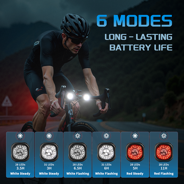 Luz de Bicicleta LED Recarregável USB 6 em 1 Portátil, à Prova d'Água para Ciclismo Noturno, com Sinalizador de Curva e Lanterna Traseira por Controle Remoto
