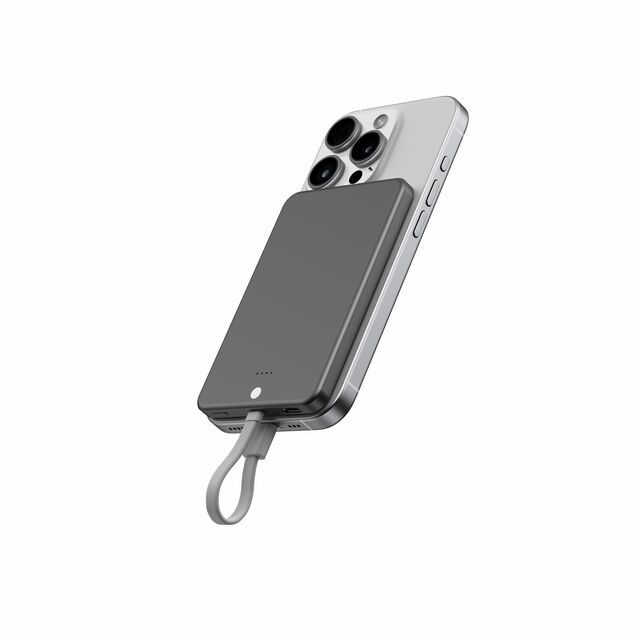 Batterie Externe MagCharge UltraSlim 5K en Aluminium, 6,95mm d'épaisseur, Charge Rapide 15W avec Câble Type-C Intégré