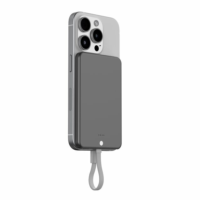 Batterie Externe MagCharge UltraSlim 5K en Aluminium, 6,95mm d'épaisseur, Charge Rapide 15W avec Câble Type-C Intégré