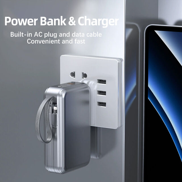 Batterie externe exclusive d'usine avec prise CA intégrée, charge rapide 22,5W, affichage numérique et grande capacité