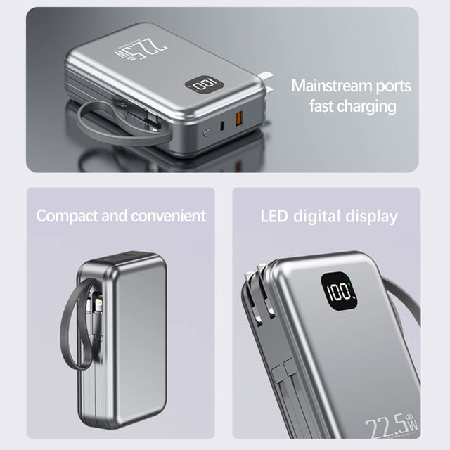 Batterie externe exclusive d'usine avec prise CA intégrée, charge rapide 22,5W, affichage numérique et grande capacité