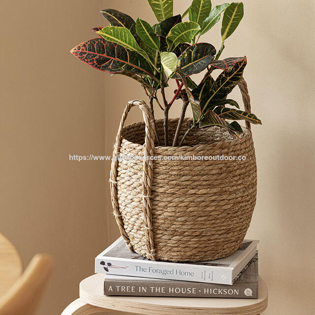 Grand Panier à Fleurs en Osier pour Jardin, Grande Jardinière en Rotin, Pot de Fleurs en Rotin pour Jardin Intérieur et Extérieur