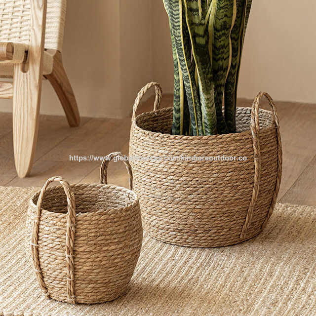 Grand Panier à Fleurs en Osier pour Jardin, Grande Jardinière en Rotin, Pot de Fleurs en Rotin pour Jardin Intérieur et Extérieur