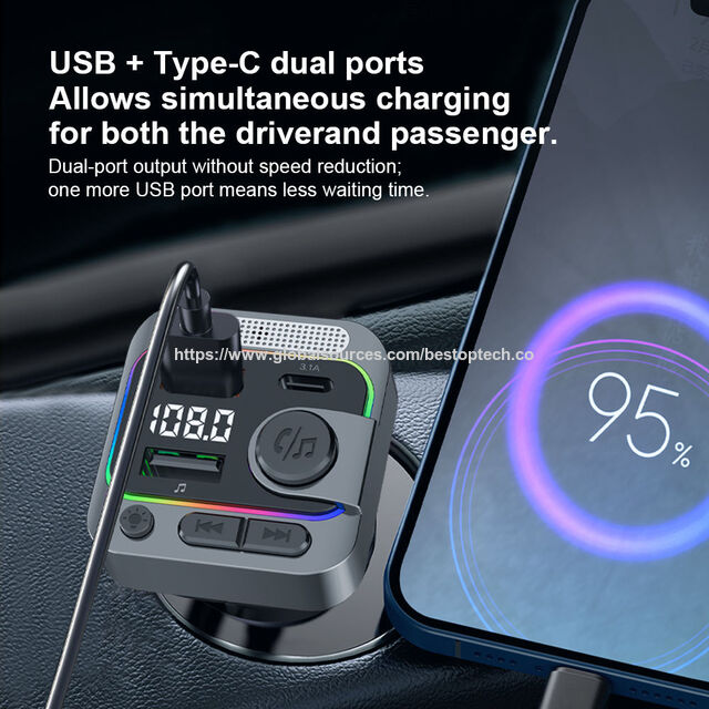 Schlankes universelles Auto-USB-C-Ladegerät 45W mit Überladeschutz, QC4.0- und PD 3.0-kompatibel, mit Kfz-Mikrofon für alle Mobiltelefone