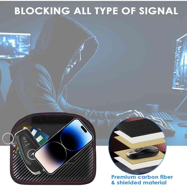 Carteras de Señal RFID para Llave de Coche, Funda Protectora Antirrobo para Llave de Mando a Distancia de Coche con Textura de Fibra de Carbono, Tarjetero Multifuncional