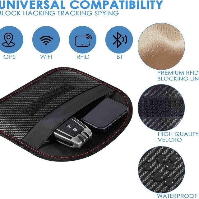 Carteras de Señal RFID para Llave de Coche, Funda Protectora Antirrobo para Llave de Mando a Distancia de Coche con Textura de Fibra de Carbono, Tarjetero Multifuncional