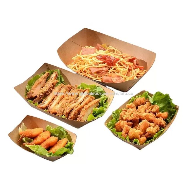 Bandejas Desechables de Papel Kraft para Servir Alimentos, Forma de Barco, Contenedores para Snacks, Patatas Fritas, Pollo, Ensaladas para Llevar, Ideal para Fiestas - Bandeja de Papel para Alimentos