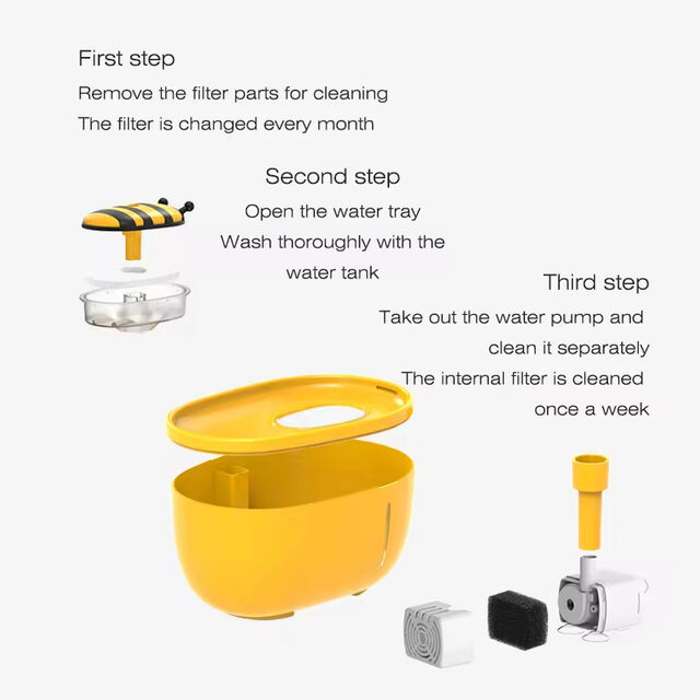 Wholesale Eco-Friendly Yellow&Black Honey Bee Design 2L Automatic Cat Water Fountain Silent Charge Pet Bowls Feeders