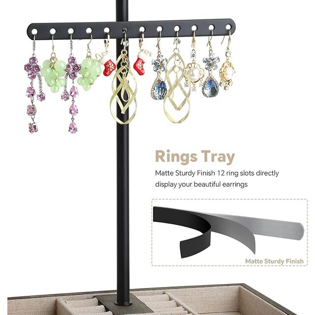 Support de Bijoux Arbre à Bijoux en Bois à 3 Niveaux avec Boîte à Tiroir pour Bracelets et Boucles d'Oreilles - Thème Triple Lune