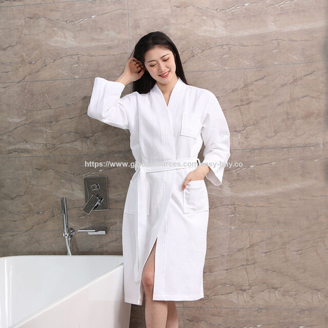 Bata de dormir para hombre, bata de gofre de algodón puro, estilo fino de primavera y verano, albornoz de hotel para hombres y mujeres, absorbente