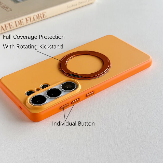 Coque de téléphone Magsafe tendance personnalisée en matériau hybride PC+TPU avec béquille rotative, coque S26Ultra