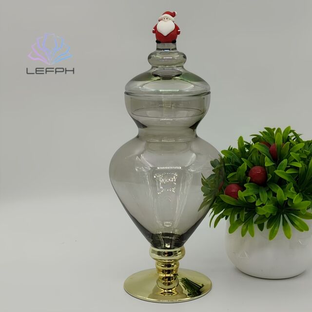 Pote de Doces de Natal Lefph com Design de Papai Noel, Armazenamento Festivo de Vidro, Centro de Mesa de Feriado para Doce Presente de Natal