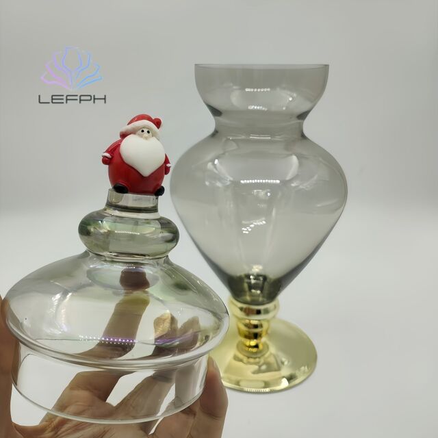 Pote de Doces de Natal Lefph com Design de Papai Noel, Armazenamento Festivo de Vidro, Centro de Mesa de Feriado para Doce Presente de Natal