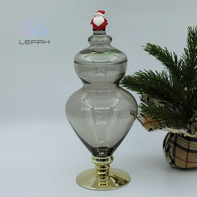 Pote de Doces de Natal Lefph com Design de Papai Noel, Armazenamento Festivo de Vidro, Centro de Mesa de Feriado para Doce Presente de Natal