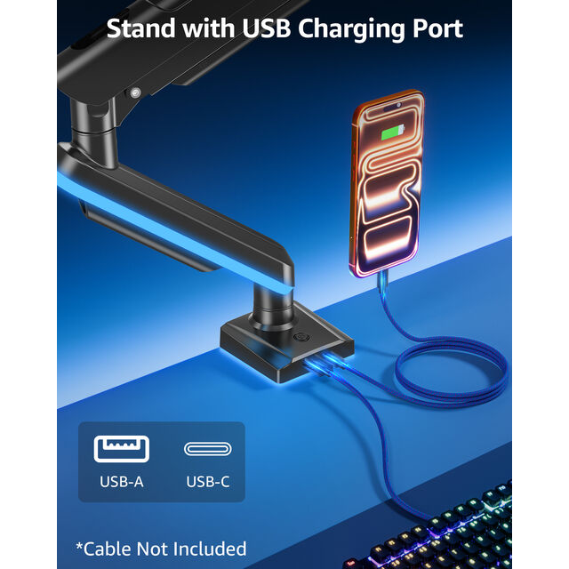 Soporte de monitor RGB de 22-32 pulgadas con luces RGB, brazo para monitor de computadora, montaje en escritorio