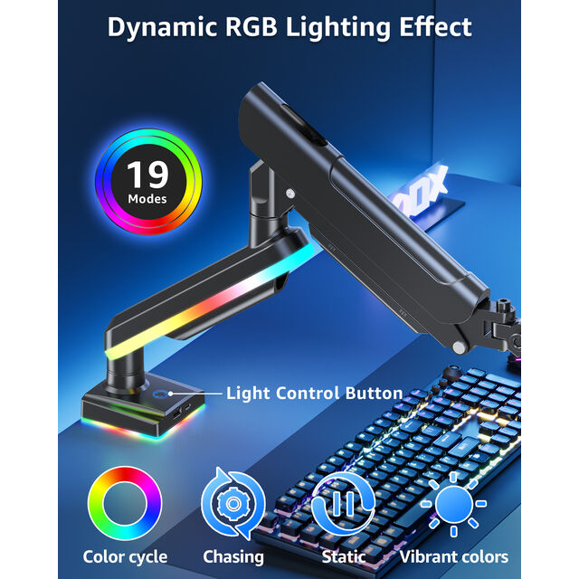 Soporte de monitor RGB de 22-32 pulgadas con luces RGB, brazo para monitor de computadora, montaje en escritorio
