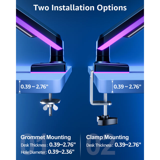 22-32 Zoll RGB Einzelmonitorhalterung mit RGB-Beleuchtung, Monitorhalterung für Computermonitore, Schreibtischhalterung