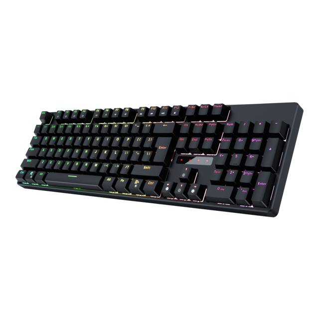 Teclado Mecánico para Gaming con Cable, 104 Teclas, Retroiluminación RGB, Interruptor Azul, Anti-Ghosting Completo, USB para Escritorio