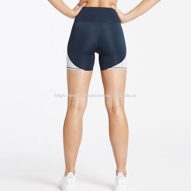 Pantalones Cortos Deportivos de Yoga con Bloques de Color Personalizados, Poliéster, Spandex, Secado Rápido, Compresión, Cintura Alta y Transpirables