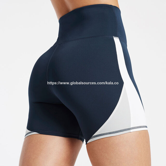 Pantalones Cortos Deportivos de Yoga con Bloques de Color Personalizados, Poliéster, Spandex, Secado Rápido, Compresión, Cintura Alta y Transpirables