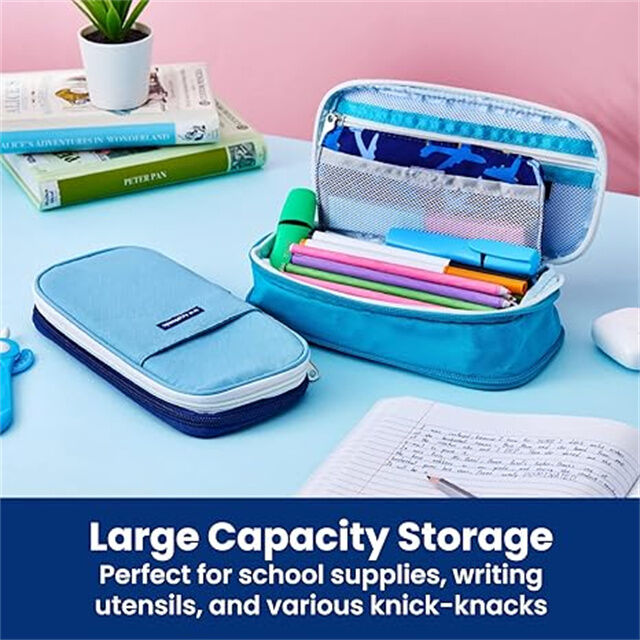 Erweiterbare Stiftebox, tragbare Tasche für Büro, Schule, Reisen - Kompaktes Design mit hoher Kapazität, 2er-Pack (Dunkelblau, Hellblau)