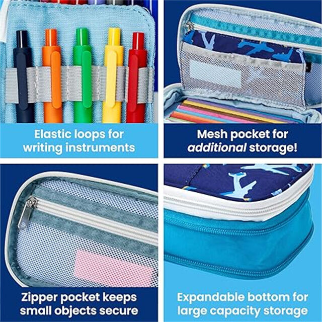 Erweiterbare Stiftebox, tragbare Tasche für Büro, Schule, Reisen - Kompaktes Design mit hoher Kapazität, 2er-Pack (Dunkelblau, Hellblau)