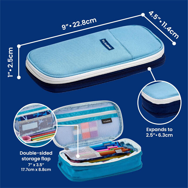 Erweiterbare Stiftebox, tragbare Tasche für Büro, Schule, Reisen - Kompaktes Design mit hoher Kapazität, 2er-Pack (Dunkelblau, Hellblau)