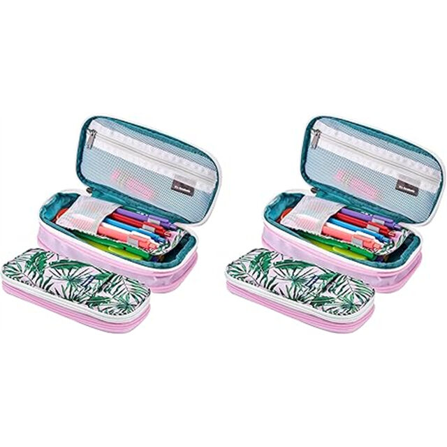 Erweiterbare Stiftebox, tragbare Tasche für Büro, Schule, Reisen - Kompaktes Design mit hoher Kapazität, 2er-Pack (Dunkelblau, Hellblau)