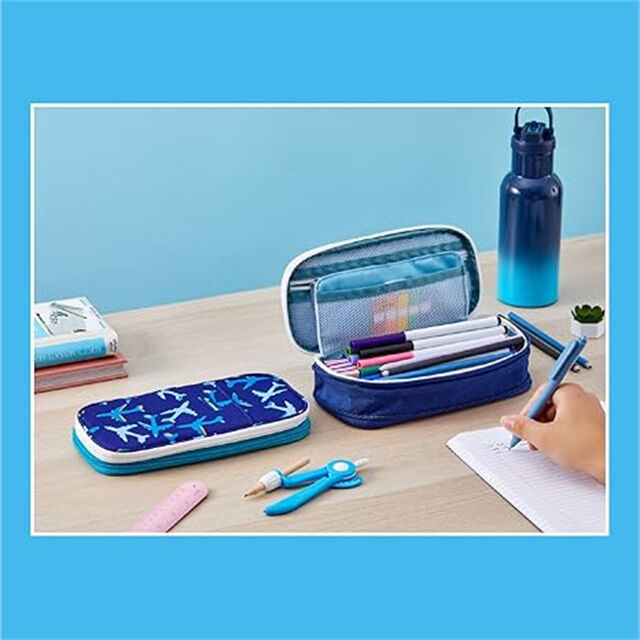 Erweiterbare Stiftebox, tragbare Tasche für Büro, Schule, Reisen - Kompaktes Design mit hoher Kapazität, 2er-Pack (Dunkelblau, Hellblau)