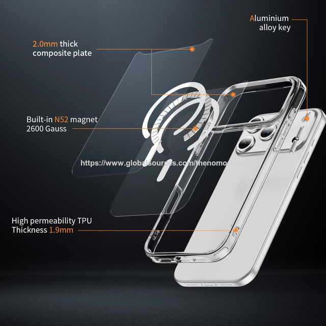 جراب هاتف مغناطيسي شفاف بسمك 2.0 مم من PC+TPU مقاوم للصدمات لجهاز iPhone 17 Pro