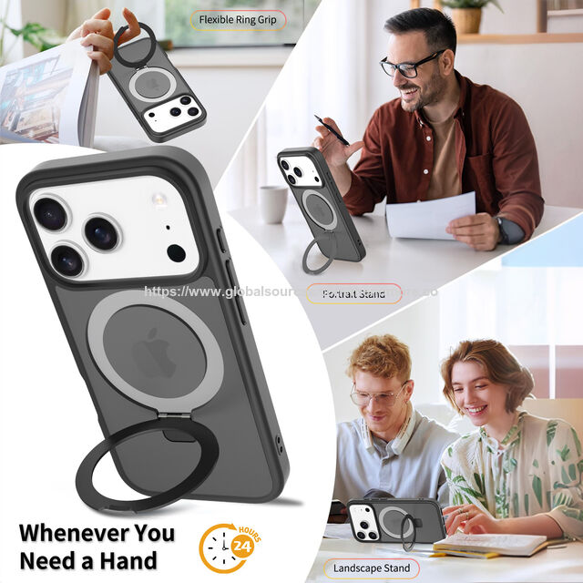 Funda para iPhone 17 Pro con Soporte de Anillo Magnético, Antihuellas, Antigolpes y Acabado Mate - Precio de Fábrica