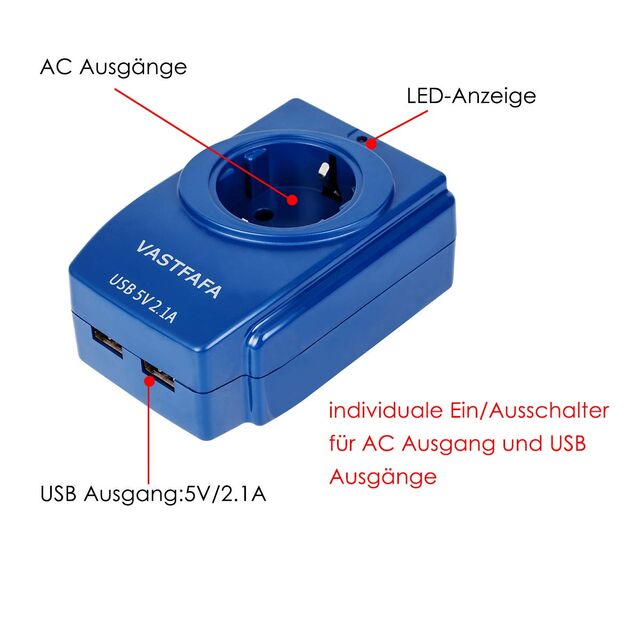 Internationaler Reiseadapter Europa Deutschland mit 5V 3.1A USB