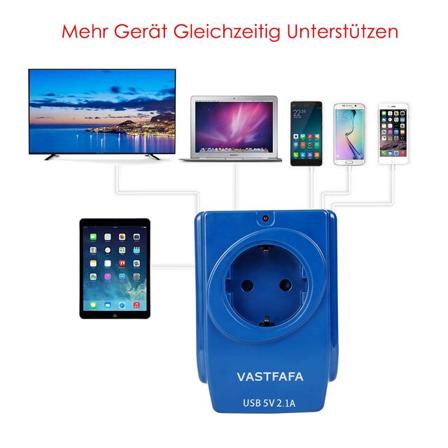 Internationaler Reiseadapter Europa Deutschland mit 5V 3.1A USB