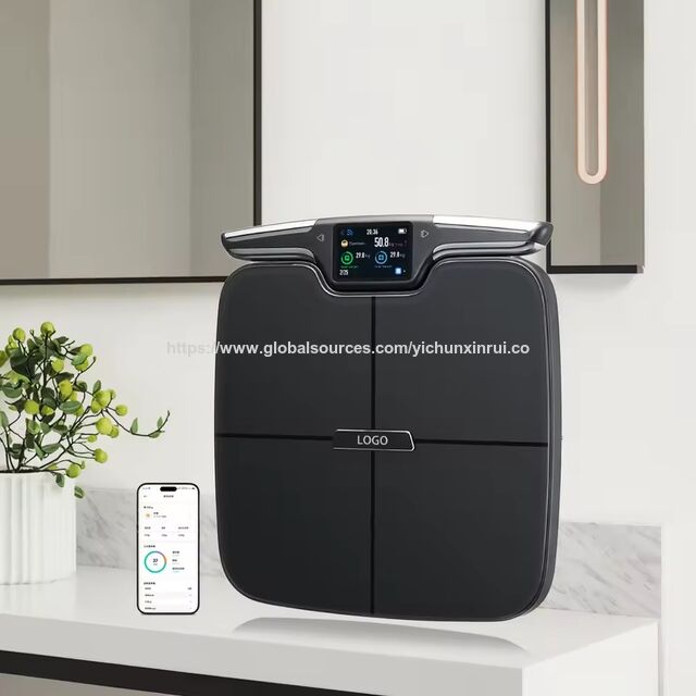 Intelligente Körperfettanalysewaage mit großem, farbigem TFT-Bildschirm und ITO-Hartglas, Wi-Fi, 8 Elektroden