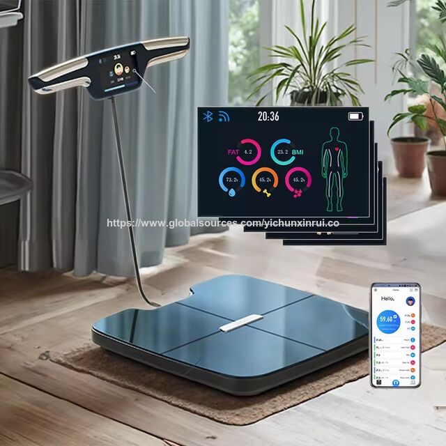 Intelligente Körperfettanalysewaage mit großem, farbigem TFT-Bildschirm und ITO-Hartglas, Wi-Fi, 8 Elektroden