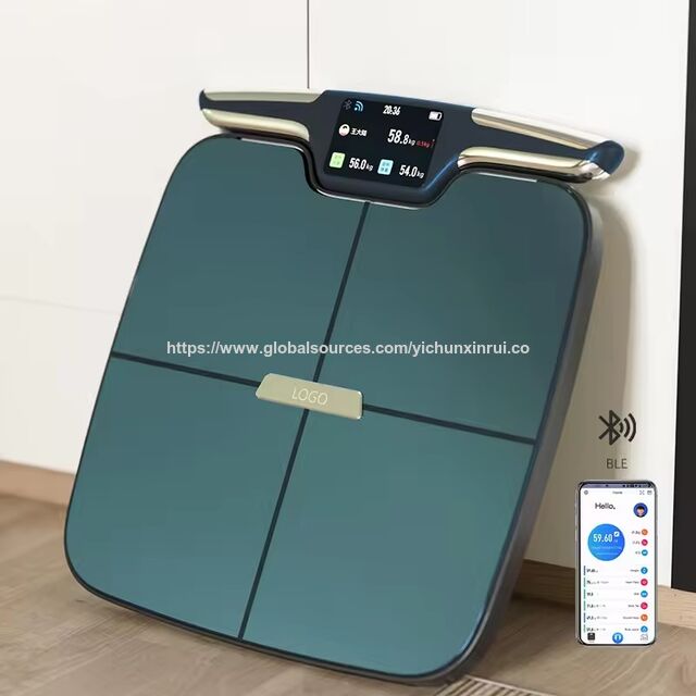 Intelligente Körperfettanalysewaage mit großem, farbigem TFT-Bildschirm und ITO-Hartglas, Wi-Fi, 8 Elektroden