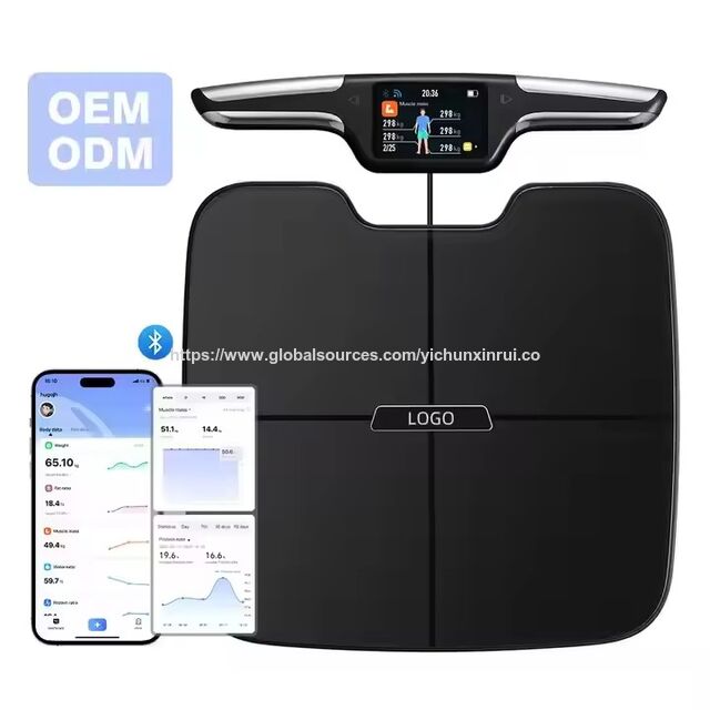 Intelligente Körperfettanalysewaage mit großem, farbigem TFT-Bildschirm und ITO-Hartglas, Wi-Fi, 8 Elektroden