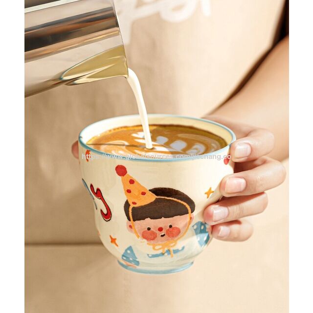 High-Appearance Cute Cartoon Ceramic Mugs for Family of 4 Kids Breakfast Cups Parent-Child Household Water Mugs