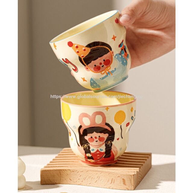 High-Appearance Cute Cartoon Ceramic Mugs for Family of 4 Kids Breakfast Cups Parent-Child Household Water Mugs