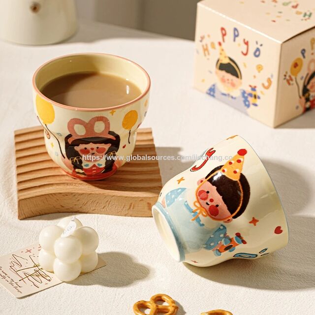 High-Appearance Cute Cartoon Ceramic Mugs for Family of 4 Kids Breakfast Cups Parent-Child Household Water Mugs