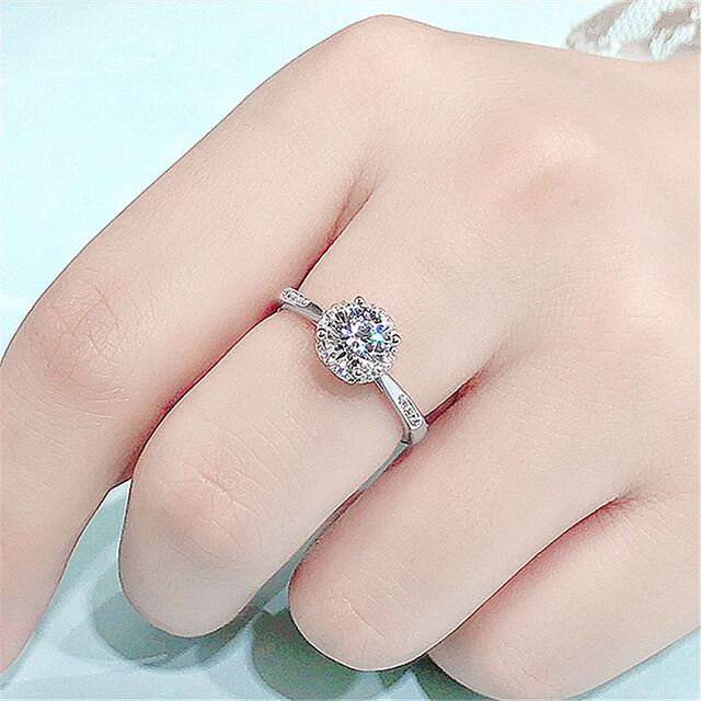 Bagues en diamant véritable d'un carat, moissanite simulée, vrai diamant, huit cœurs et huit flèches