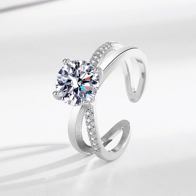 Bagues en diamant véritable d'un carat, moissanite simulée, vrai diamant, huit cœurs et huit flèches