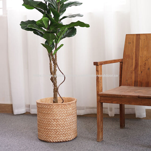 Pots de Fleurs Décoratifs en Ciment de Haute Qualité avec Design en Tissage de Bambou pour Intérieur et Extérieur, Décoration de Jardin et de Maison
