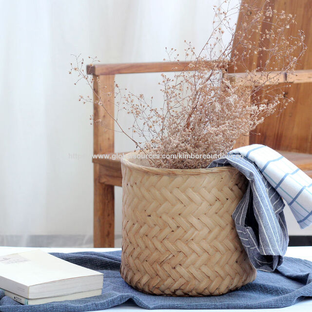 Pots de Fleurs Décoratifs en Ciment de Haute Qualité avec Design en Tissage de Bambou pour Intérieur et Extérieur, Décoration de Jardin et de Maison