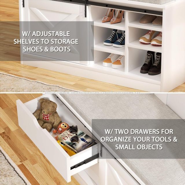 Meuble Multifonctionnel pour Hall d'Entrée et Salon, Armoire Autoportante en Bois avec Banc de Rangement, Porte-Manteaux et Patère - Fabricant