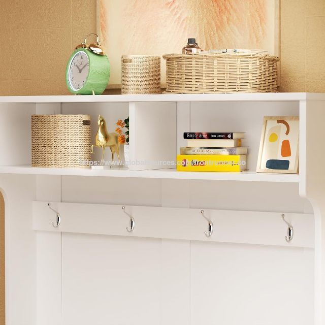 Meuble Multifonctionnel pour Hall d'Entrée et Salon, Armoire Autoportante en Bois avec Banc de Rangement, Porte-Manteaux et Patère - Fabricant