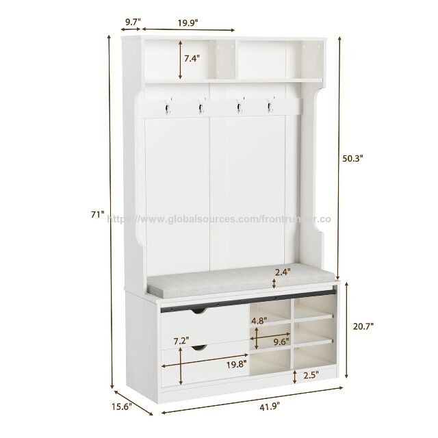 Meuble Multifonctionnel pour Hall d'Entrée et Salon, Armoire Autoportante en Bois avec Banc de Rangement, Porte-Manteaux et Patère - Fabricant