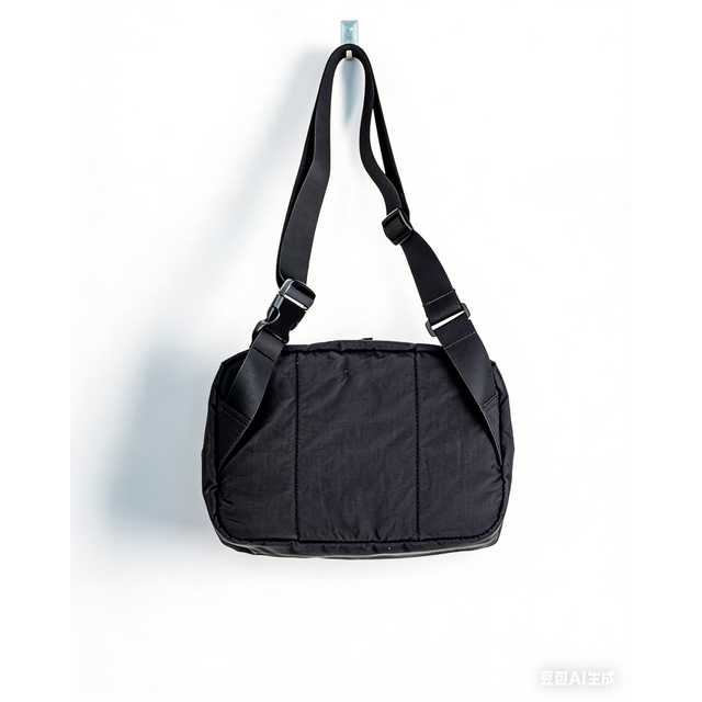 Tas selempang utilitas hitam, tas bahu nilon multi-saku, tas komuter workwear, tas selempang portabel ringan